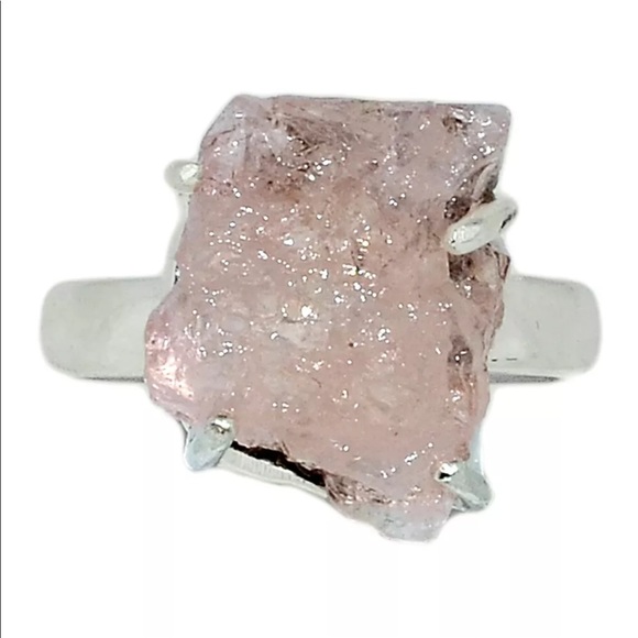Genuine morganite rose gold 6 & silver ring 8 - Picture 4 of 8